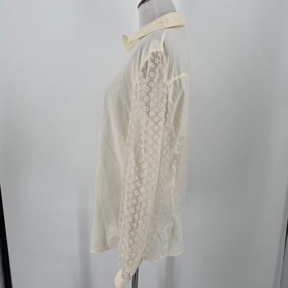 Stage West Vintage Off White Sheer Sleeve Western Button Up Blouse - Picture 4 of 8